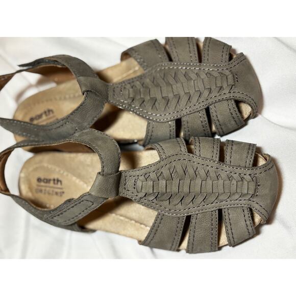 Earth Origins Balli Womens gray leather weave slingback hook & loop sandals sz 7 - Picture 7 of 9